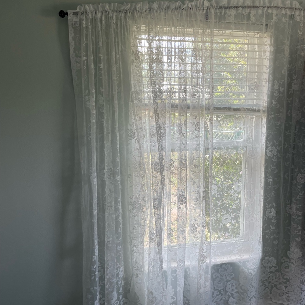 Sheer Lace Window Curtain Panel - White 4 panels